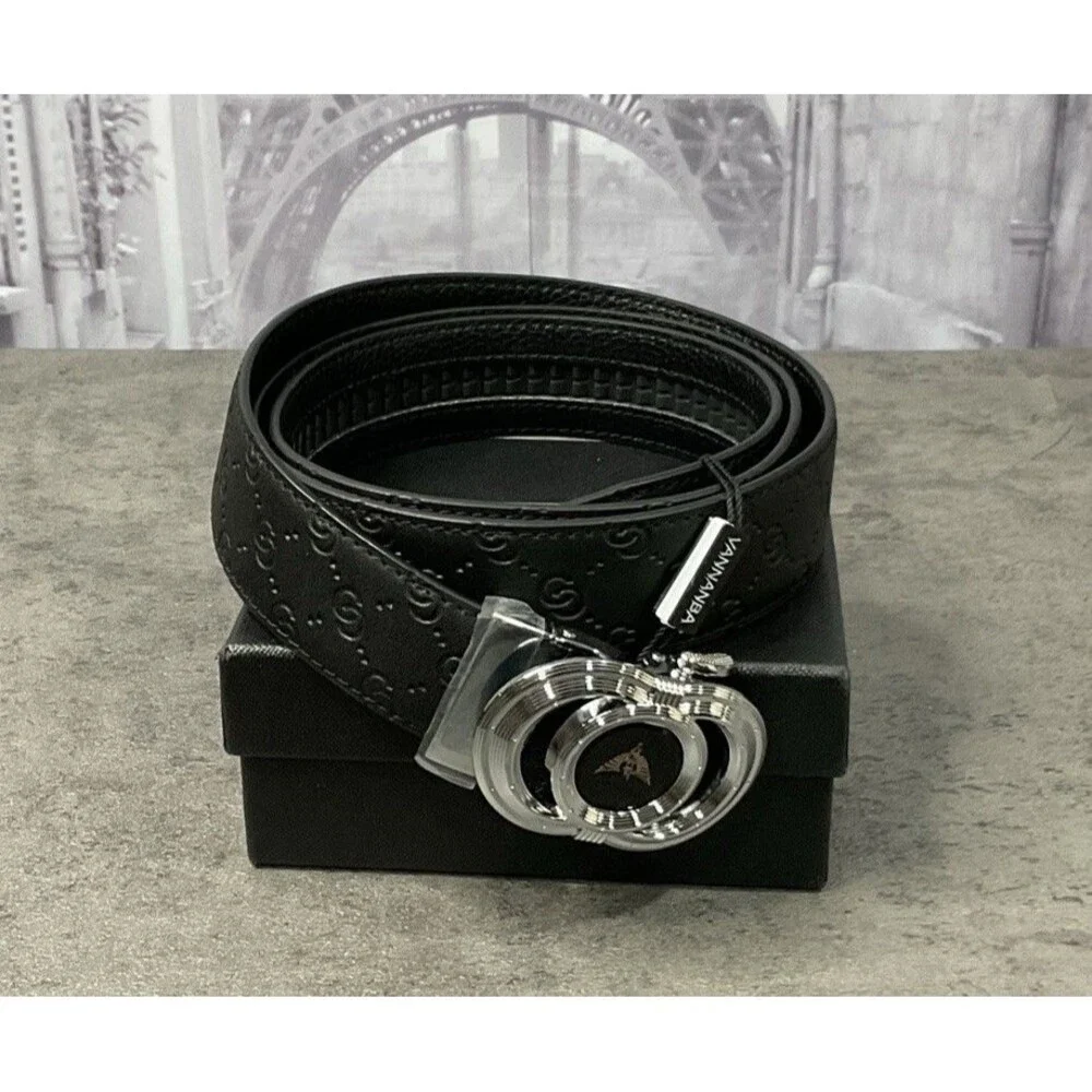 Vannanba Men’s Ratchet Leather Belt With Automatic Buckle Alloy